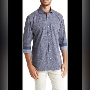 Bugatchi Print Shirt Shaped Fit purple blue Button Up Long Sleeve men's M